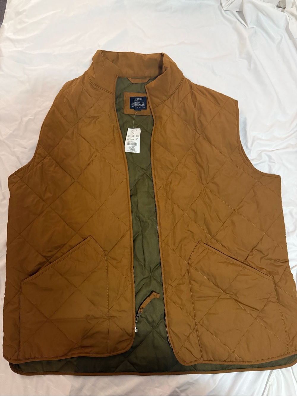 J. Crew Quilted Vest in Rust with Olive Lining